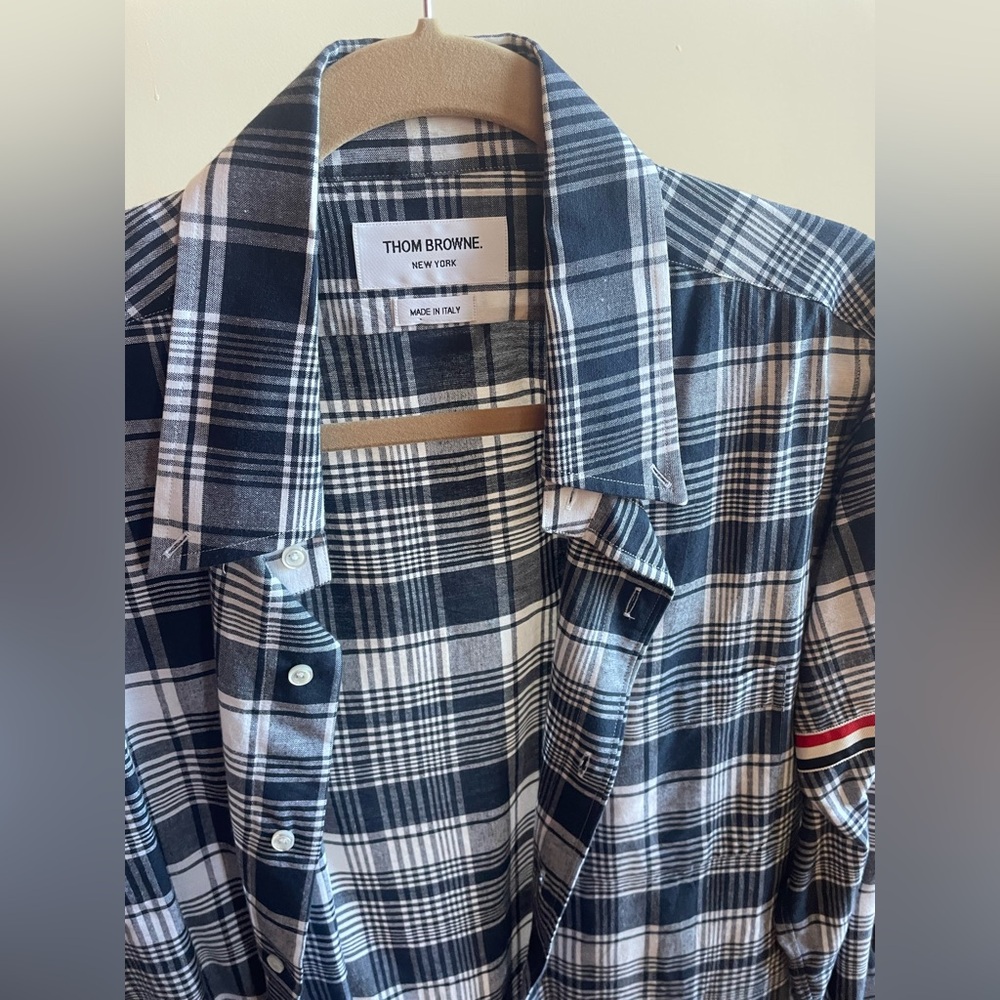 Thom Browne Black/Blue and White Plaid Shirt